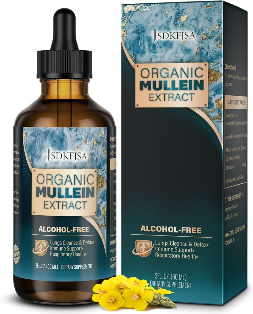 Mullein Drops for Lungs,Support Lung Cleanse/Detox & αναπνευστική λειτουργία για υγιή αναπνοή - Mullein Leaf Extract για Lungs-2 fl.oz