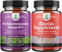 Bundle of Perimenopause Supplement for Women -Multibenefit Menopause Relief for Women 120ct and Pure Biotin Pills for Women Men - Stop Hair Loss Thinning Natural Supplement for Shiny Thick Hair Growth