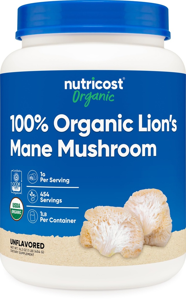 Nutricost Organic Lion's Mane Mushroom Powder 1LB - Certified USDA Organic