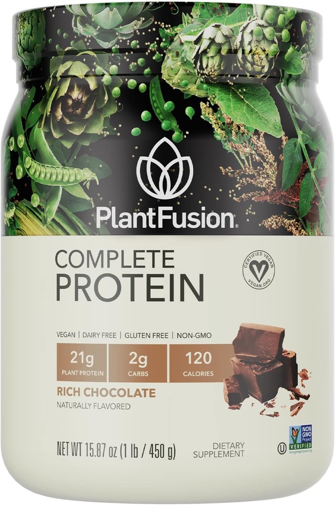 PlantFusion Complete Vegan Protein Powder - Πρωτεΐνες με βάση το φυτό σε σκόνη με BCAAs, Digestive Enzymes και Pea Protein - Keto, Χωρίς γλουτένη, Χωρίς σόγια, Μη-Dairy, Χωρίς Ζάχαρη, Μη-GMO - Σοκολάτα 1lb