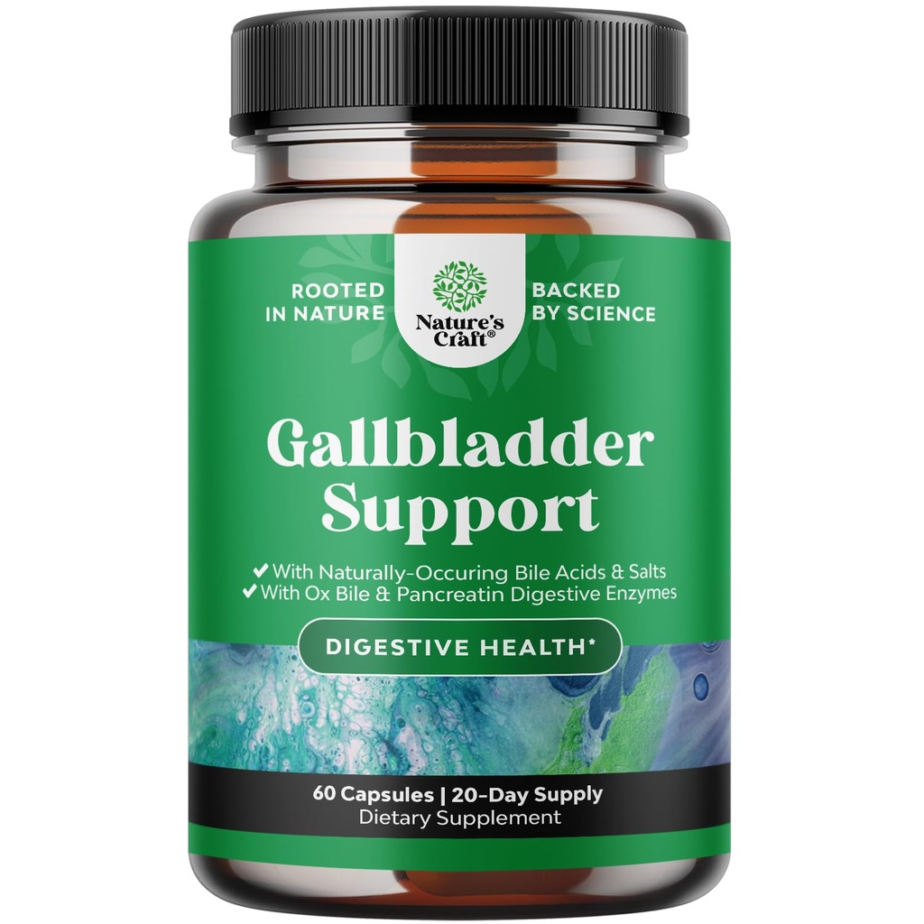 Ox Bile Salts for Gallbladder Support - Purified Bile Salts Supplement with Pancreatin Digestive Enzymes Ox & Betaine HCL - Supplements for No Gallbladder & Digestive Health 60 Count (Pack of 1)