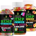 3PACK Hemp Gummies Premium-Hempoil Gummy Bears, Fruit Butterflies and Fresh Peach Rings-for Sleep, Calm, Relax, Muscles, Back, Discomfort, Inflammation-Natural Party-Made in USA
