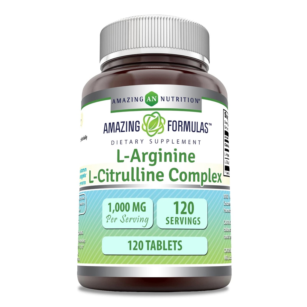 Amazing Formulas L-Arginine/L-Citrulline Complex 1000mg 120 Tablets Supplement| Non-GMO | Gluten Free | Made in USA