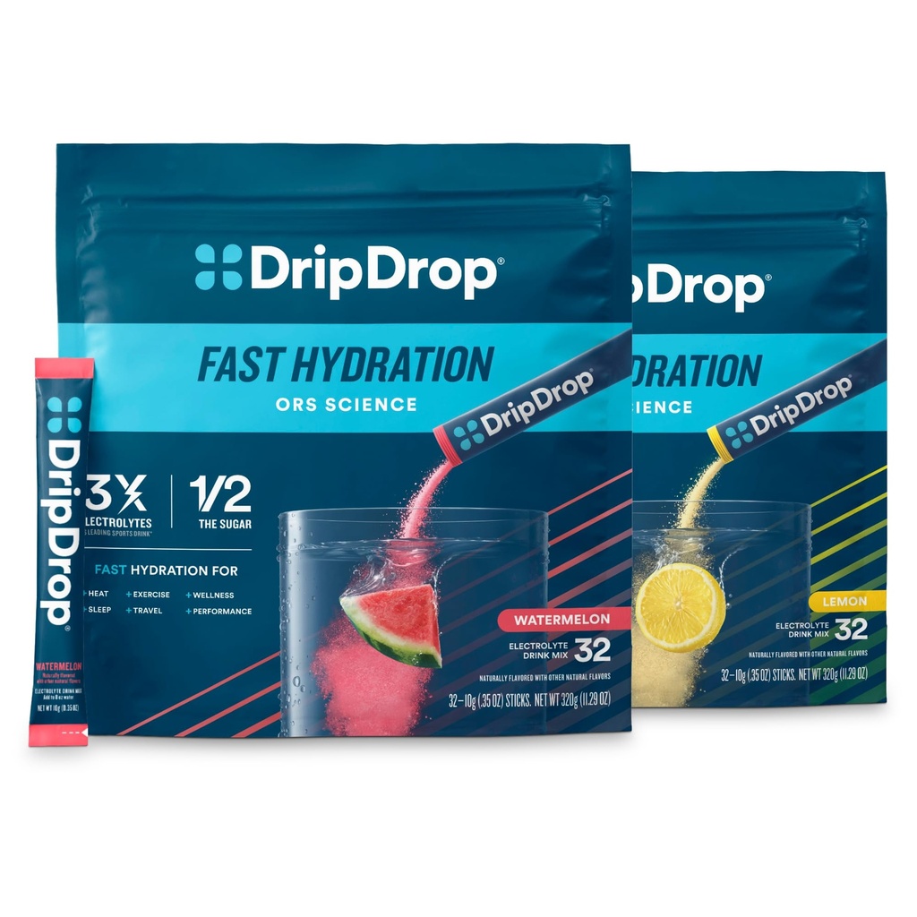 DripDrop Hydration - Ηλεκτρολυτές Powder Packets - Καρπούζι & Λεμονάδα - 64 Count