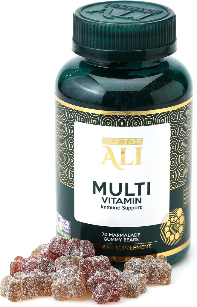 Doctor ALI Natural Multivitamin Gummies | Organic Daily Gummies with Vitamin A, C, & Essential Nutrients | Immune Support, Digestion, Brain & Vision Health | Gluten-Free | Gelatin-Free | 70 Count