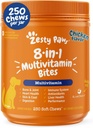 Zesty Paws Σκύλος πολυβιταμίνη, μασώμενα σκυλιά βιταμίνες και συμπληρώματα για χιπ & αρθρώσεις, δέρμα & παλτό, Ωμέγα 3 ιχθυέλαιο για σκύλους - Senior & κουτάβι πολυβιταμίνη - Κοτόπουλο- 250ct