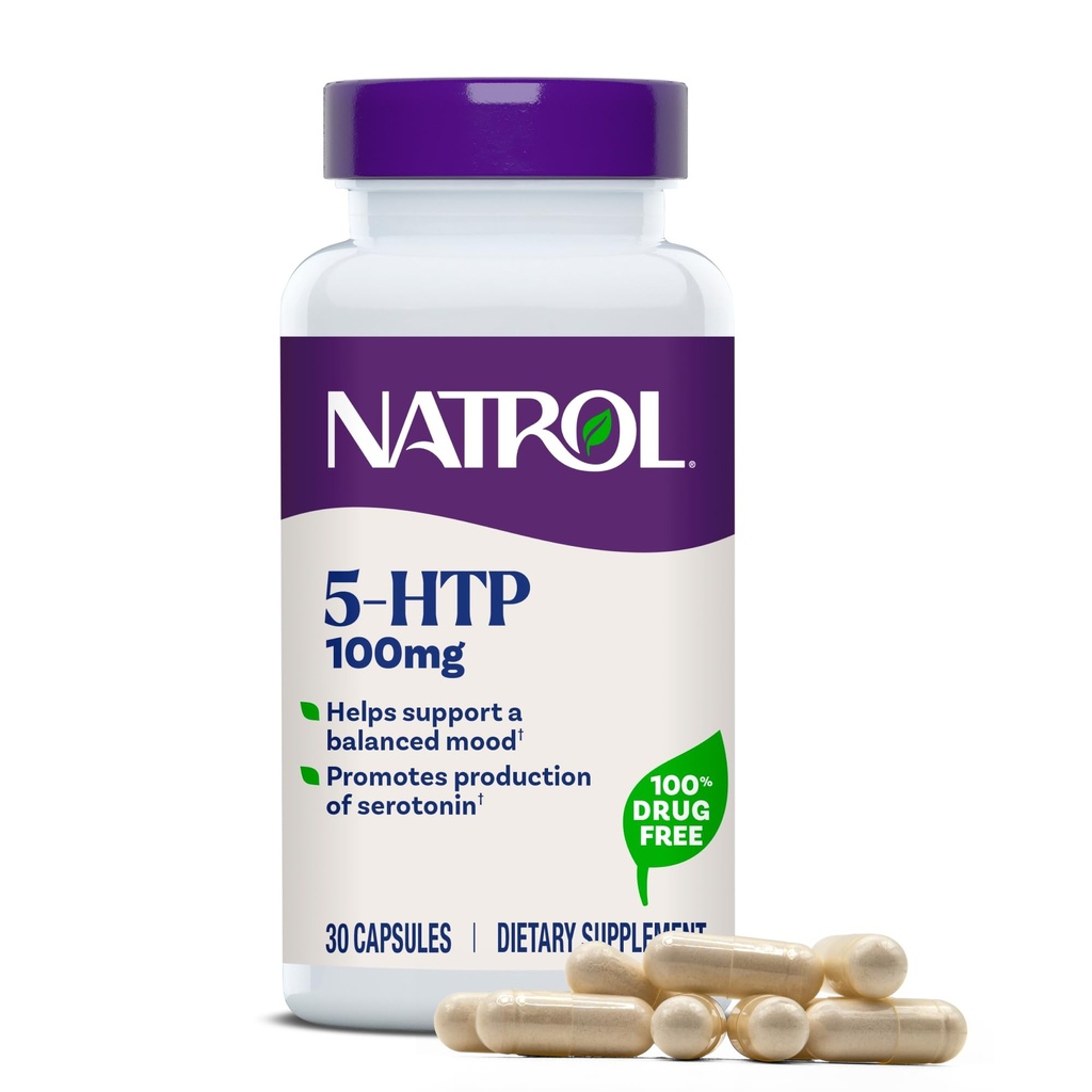 Natrol Mood + Stress 5-HTP 100 mg, Συμπλήρωμα διατροφής για μια ισορροπημένη διάθεση, κάψουλες για ενήλικες, 30 κάψουλες, Μέχρι 30 ημέρες προσφοράς