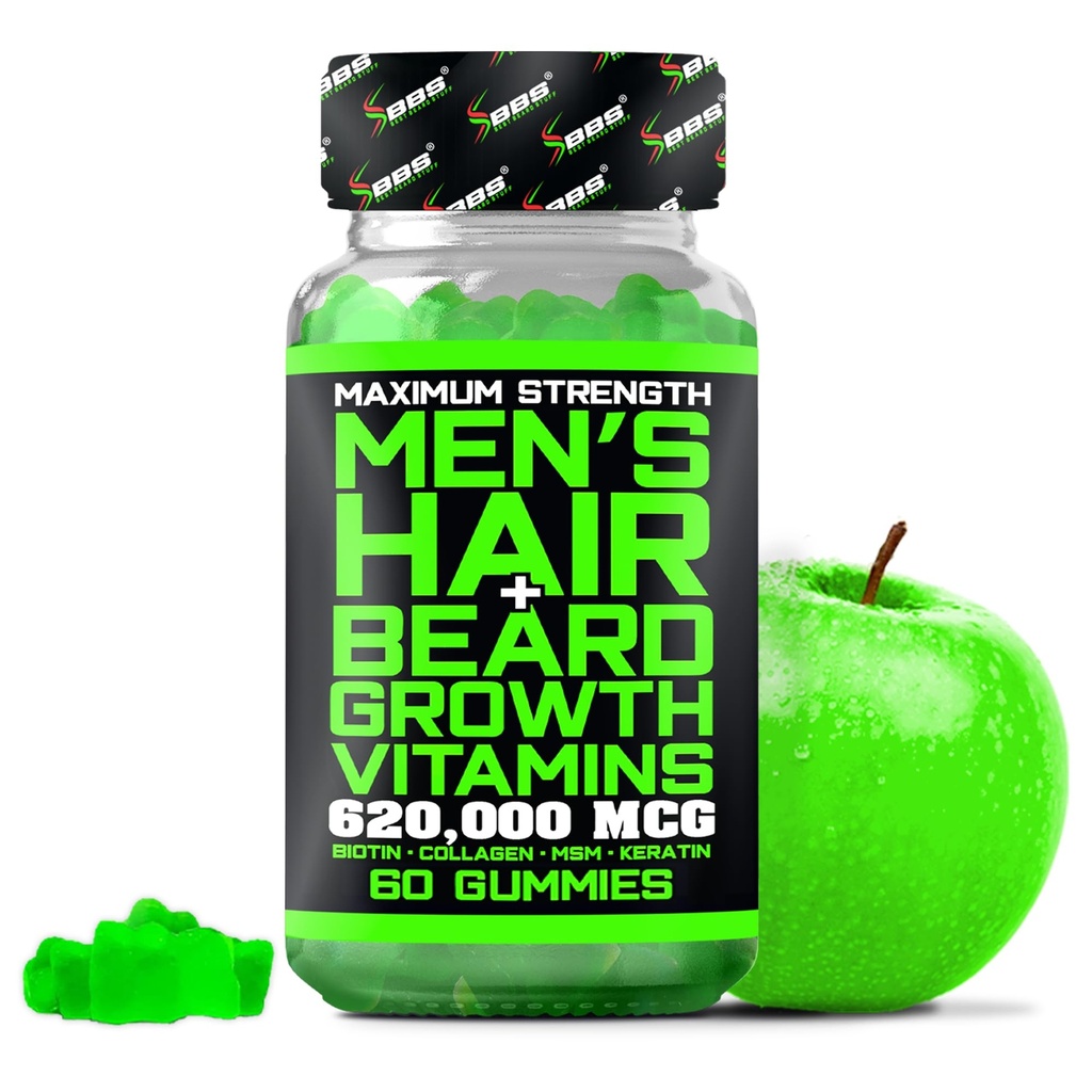 Best Beard Stuff Beard Growth Vitamins - Biotin Gummies για το Beard & Hair Growth – Μέγιστη δύναμη 620.000mcg Βιοτίνη με κολλαγόνο, MSM, Κερατίνη & εκχύλισμα μπαμπού