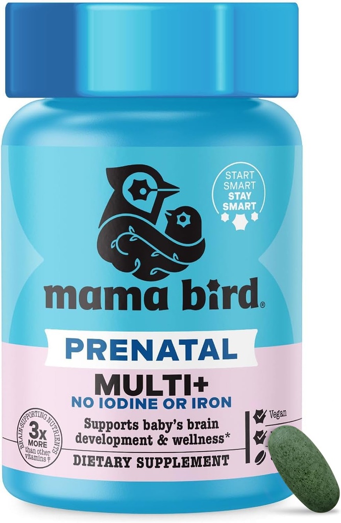 Best Nest Wellness Mama Bird Prenatal Multi Plus Iodine & Iron Free - Προγεννητική βιταμίνη για τον εγκέφαλο & Digestive Health - Vegan Multivitamin με μεθυλοφολικό, Προβιοτικά & Περισσότερα - 30 Caplets