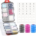3 Pack 14 GRIDS Travel Pill Organizer Box with Labels - Travel Medicine Case Kit - Pocket Daily Pharmacy Container - Travel Medication Holder Dispenser for Fish Oil Vitamin Supplement Storage - Clear