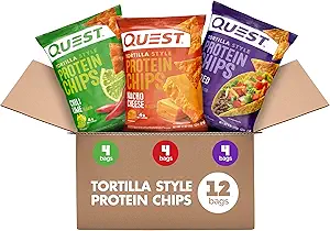 Quest Διατροφή Tortilla Style Protein Chips Variety Pack, Chili Lime, Nacho Τυρί, Φορτωμένο Taco, Χαμηλός Καρβίνος, Υψηλή Πρωτεΐνη, Χωρίς Γλουτένη, 1,1 oz (πακέτο των 12)
