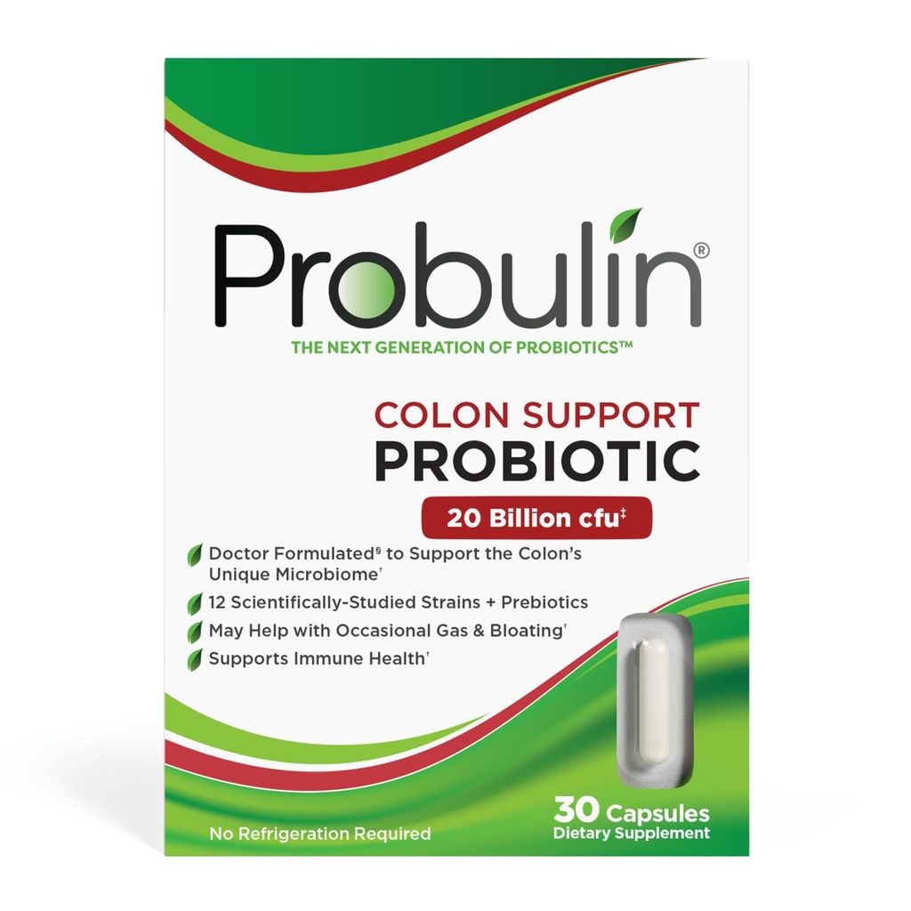 Υποστήριξη Probulin Colon Καθημερινή Προβιοτική + Prebiotic + Υποστηρίξτε την Υγεία των Ούλων, Περιστασιακά Αέριο και Αναρρόφηση - 20 Δισεκατομμύρια CFU - 12 Στελέχη, 30 Κάψουλες Vegan