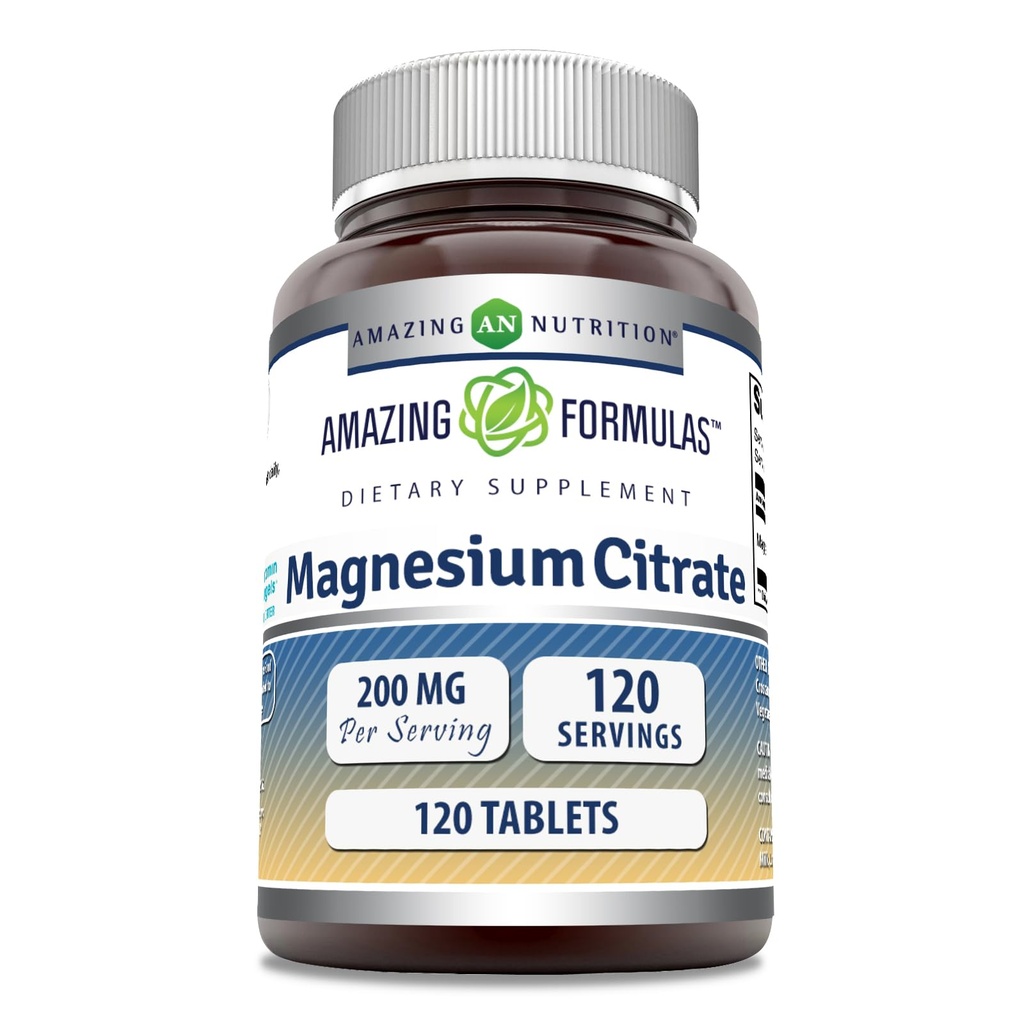 Amazing Formulas Magnesium Citrate | 200 Mg Tablets | Mineral Supplement | Non-GMO | Gluten Free | Made in USA (1 Pack, 120 Count)