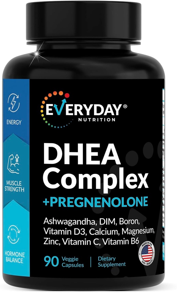 DHEA Micronized 200mg Complex με Pregnenolone 100mg Συμπλήρωμα για άνδρες & γυναίκες με Ashwagandha, DIM, μαγνήσιο, βόριο, ασβέστιο, ψευδάργυρο, βιταμίνη D3, C και B6 Hormone Υποστήριξη - Κατασκευάζεται στις ΗΠΑ 90 κάψουλες