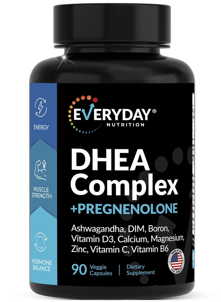 DHEA Micronized 200mg Complex με Pregnenolone 100mg Συμπλήρωμα για άνδρες & γυναίκες με Ashwagandha, DIM, μαγνήσιο, βόριο, ασβέστιο, ψευδάργυρο, βιταμίνη D3, C και B6 Hormone Υποστήριξη - Κατασκευάζεται στις ΗΠΑ 90 κάψουλες
