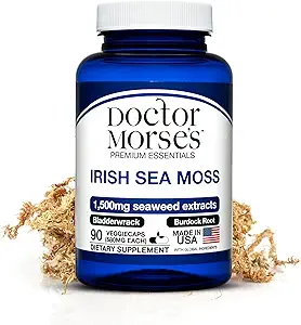 Irish Sea Moss Advanced Supplement Capses 1500mg, Ultra Poent Seamoss Advanced with Bladderwrack & Burdock Root, Made in FDA-Εγγραφεί, NSF-Certified Facility, Συνολική Υποστήριξη Υγείας, 90 Κάψουλες