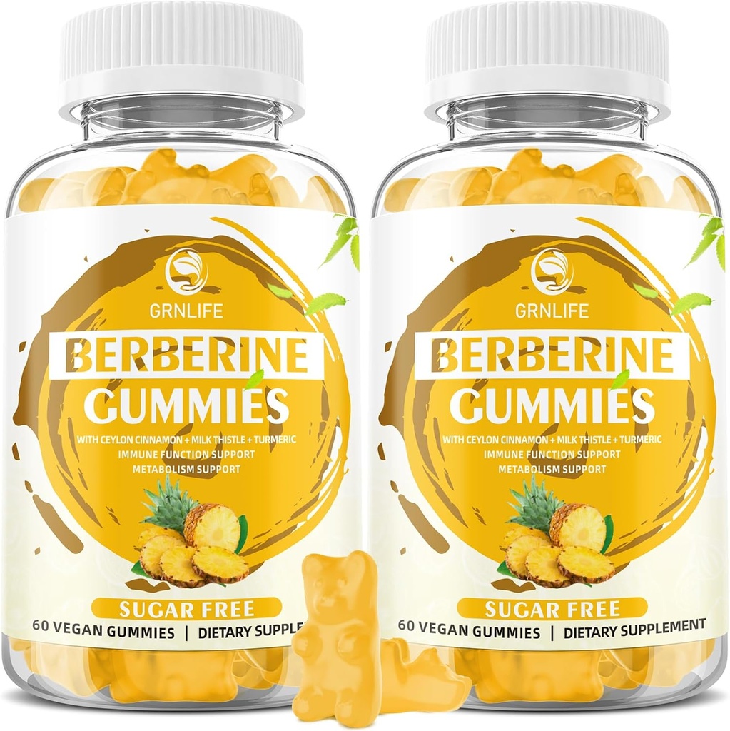 Βερβερίνη Gummies με Κεϋλάνη Κανέλα 1500mg Υψηλής Ικανότητας Βερβερίνη HCL συμπλήρωμα για την υποστήριξη του ανοσοποιητικού και του μεταβολισμού, Χωρίς ζάχαρη, Ανανάς Γεύση - 120 κόμης
