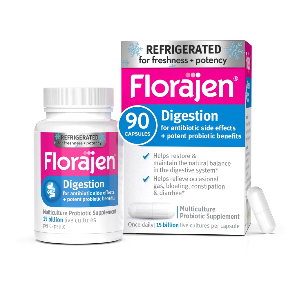 Florajen Digestion Probiotic - Σύνθετη έντερα συμπλήρωμα υγείας για δυσκοιλιότητα & Bloating Relief - 15 δισεκατομμύρια ζωντανές κουλτούρες - Multi-Strain Formula - Ψύξη για δύναμη & φρεσκάδα - 90 κάψουλες