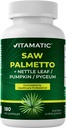 Vitamatic Saw Palmetto Extract for Men & Women 180 Veg Capsules - Made with Pumpkin Seed, Pygeum, Nettle Leaf - Made in the USA - Promotes Healthy Prostate Function