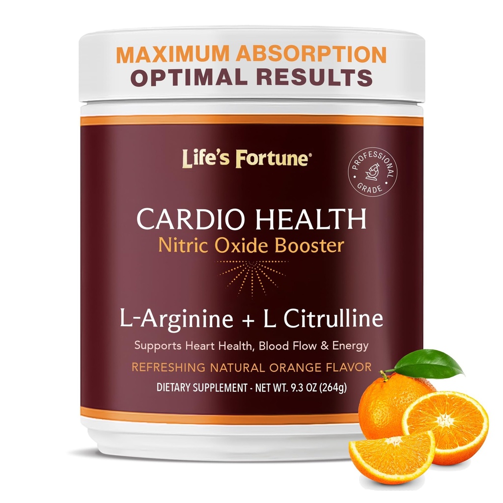 Life's Fortune 5000mg L- Arginine Supplement Powder & 1000mg L-Citrulline, Υψηλής ισχύος Nitric Oxide Health Booster, Αντοχή, Απόδοση προπόνησης, Φυσικό Πορτοκαλί Γεύση (20 υπηρεσίες)