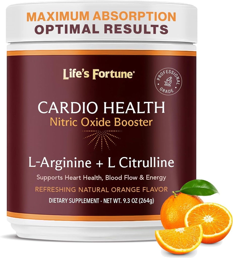 Life's Fortune 5000mg L- Arginine Supplement Powder & 1000mg L-Citrulline, Υψηλής ισχύος Nitric Oxide Health Booster, Αντοχή, Απόδοση προπόνησης, Φυσικό Πορτοκαλί Γεύση (20 υπηρεσίες)