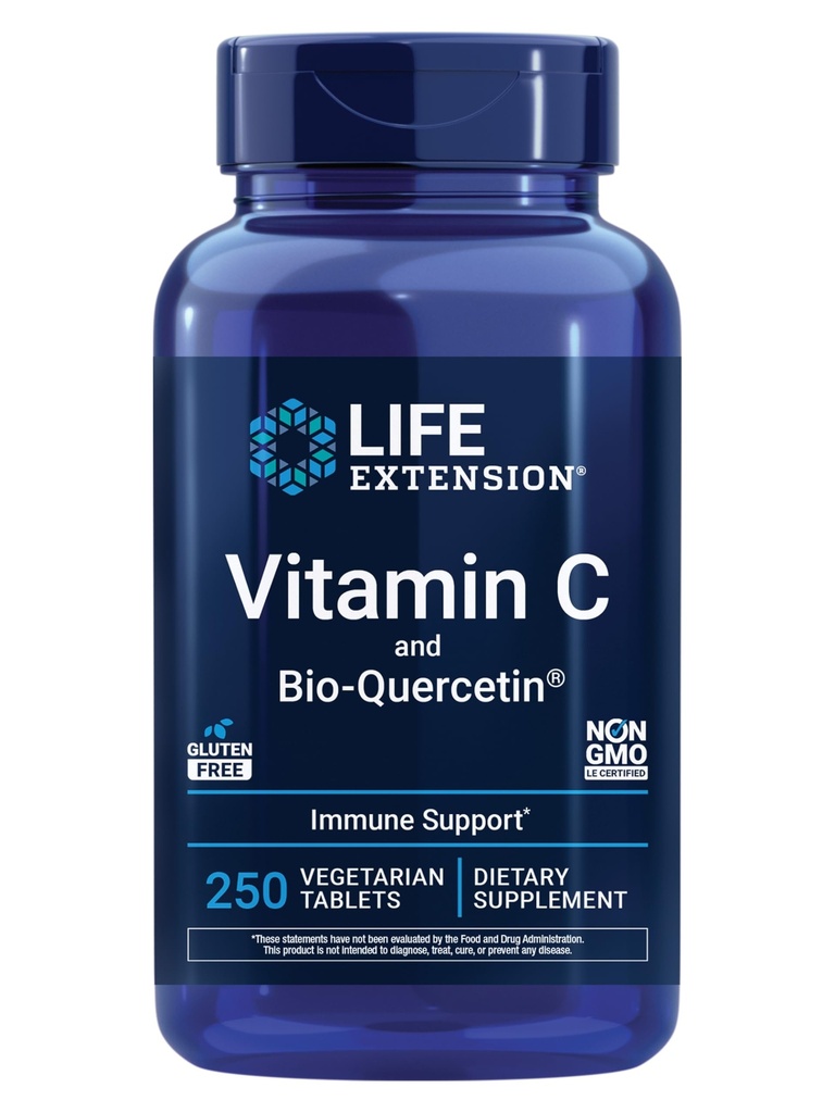 Επέκταση ζωής Βιταμίνη C και Bio- Quercetin®, Συμπλήρωμα Καρδιαγγειακής Υγείας, Ανοσολογική Υποστήριξη, Υψηλή απορρόφηση, Κερκετίνη, Βιταμίνη C, Χωρίς Γλουτένη, Μη ΓΤΟ, Χορτοφαγικά, 250 δισκία