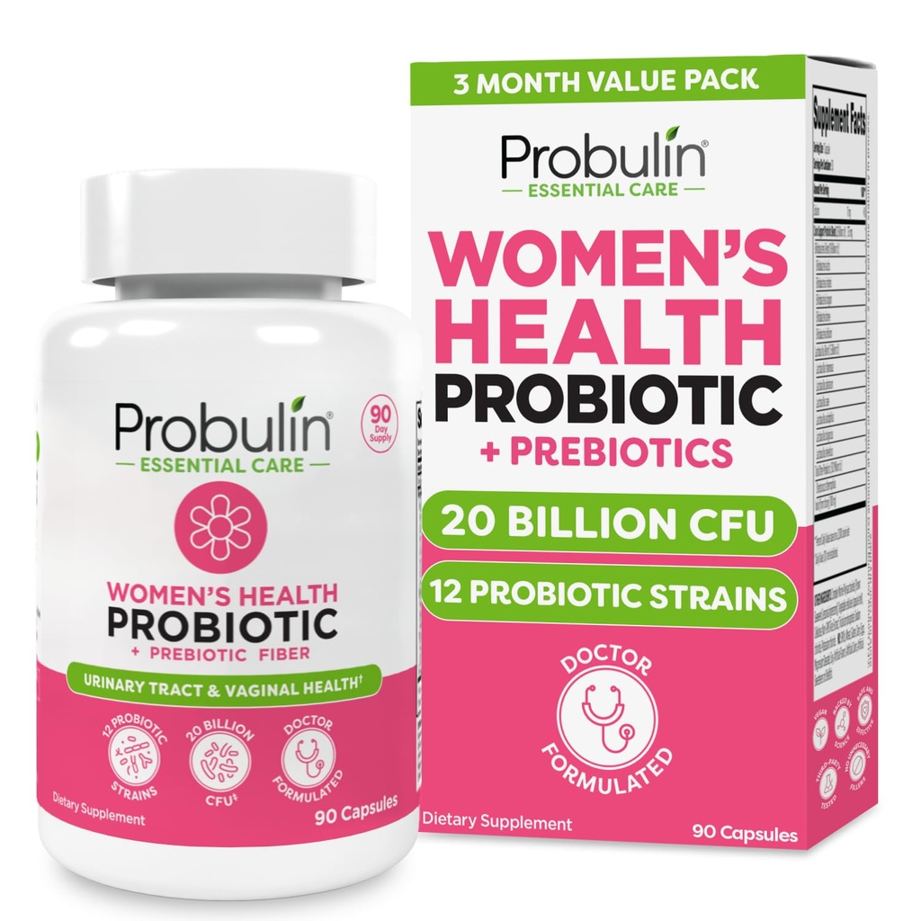 Probulin Womens Probiotic - Κολπική, UT, Gut & ανοσοποιητική υγεία με Lactobacillus Reuteri - 20 δις CFU, 12 Probiotic Strains & Prebiotics - 90 Vegan, Gluten Free Capsles for Wellness Whole-Body