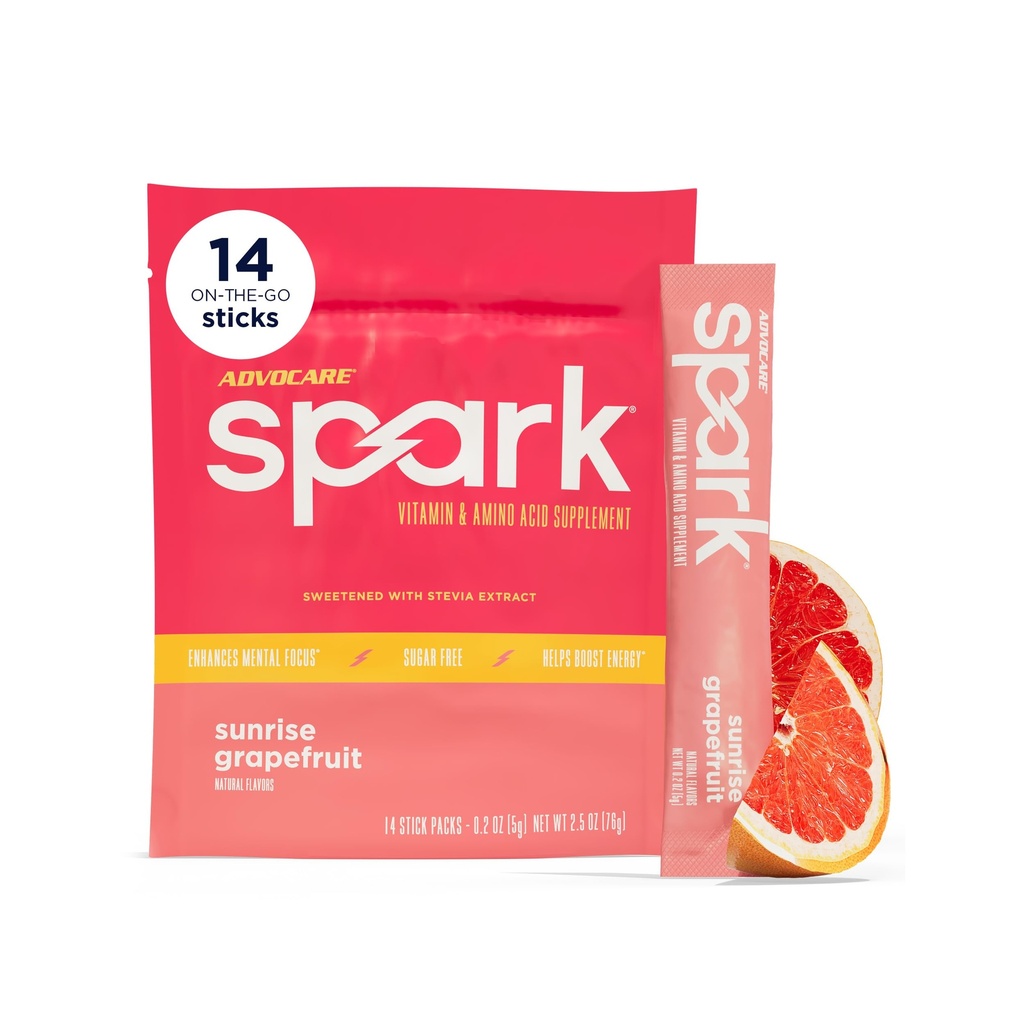 AdvoCare Spark - Energy Drink Mix - Vitamin & Amino Acid συμπλήρωμα - Υποστηρίζει την ενέργεια & Focus* - Φορητή Ανοσολογική Υποστήριξη* - Χωρίς ζάχαρη - Sunrise Grapefruit, 14 Stick Packs (2.5 oz)