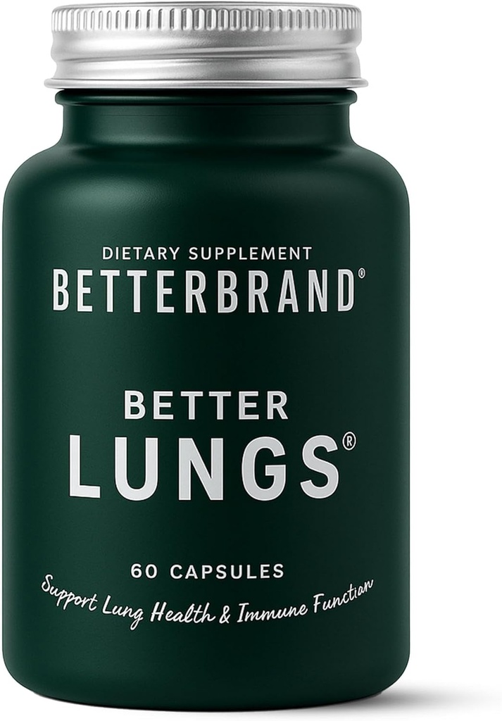 Betterbrand BetterLungs Lungs Support Supplement with NAC, Mullein Leaf for Smokers, Analysis Health Formula with Elderberry, Vitamin D, Ginseng, Reishi Mushroom - 60 Caps - Pack of 1