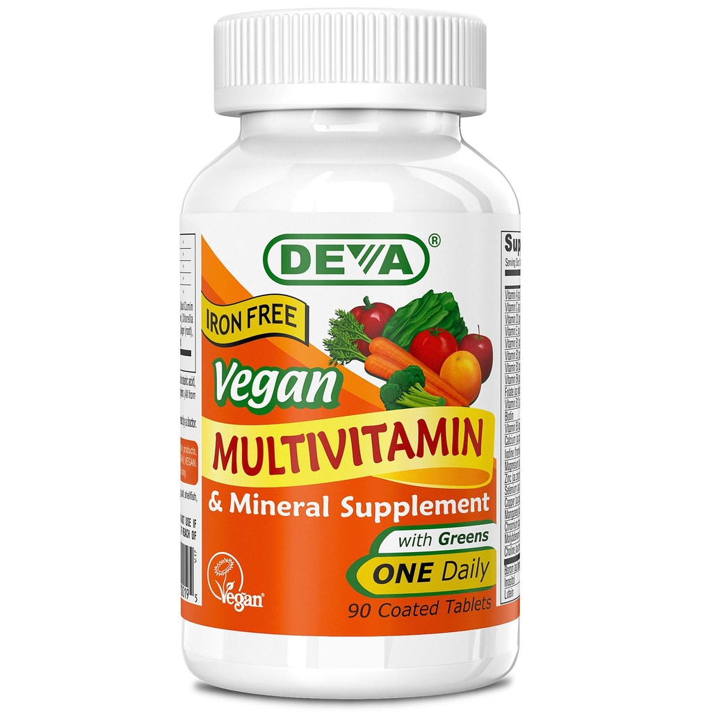 DEVA Vegan Multivitamin and Mineral Supplement - One Daily Vitamin Formula with Greens - 90 Επικαλυμμένα δισκία, 1- Pack