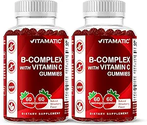 Vitamatic Vitamin B Complex Gummies with Vitamin C & Inositol - Φυσικό άρωμα φράουλας - 60 Gummies (2 μπουκάλια)