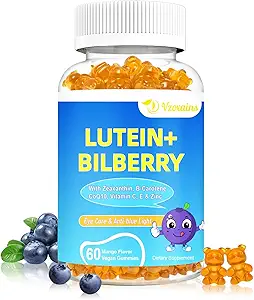 20mg Lutein & Zeaxanthin Gummies with Bilberry, Astaxanthin, Omega 3, Vitamin C, E - Sugar Free Eye Health Supplement for Adults & Kids - Dry Eye Relief, Vision Clarity, Macular Support