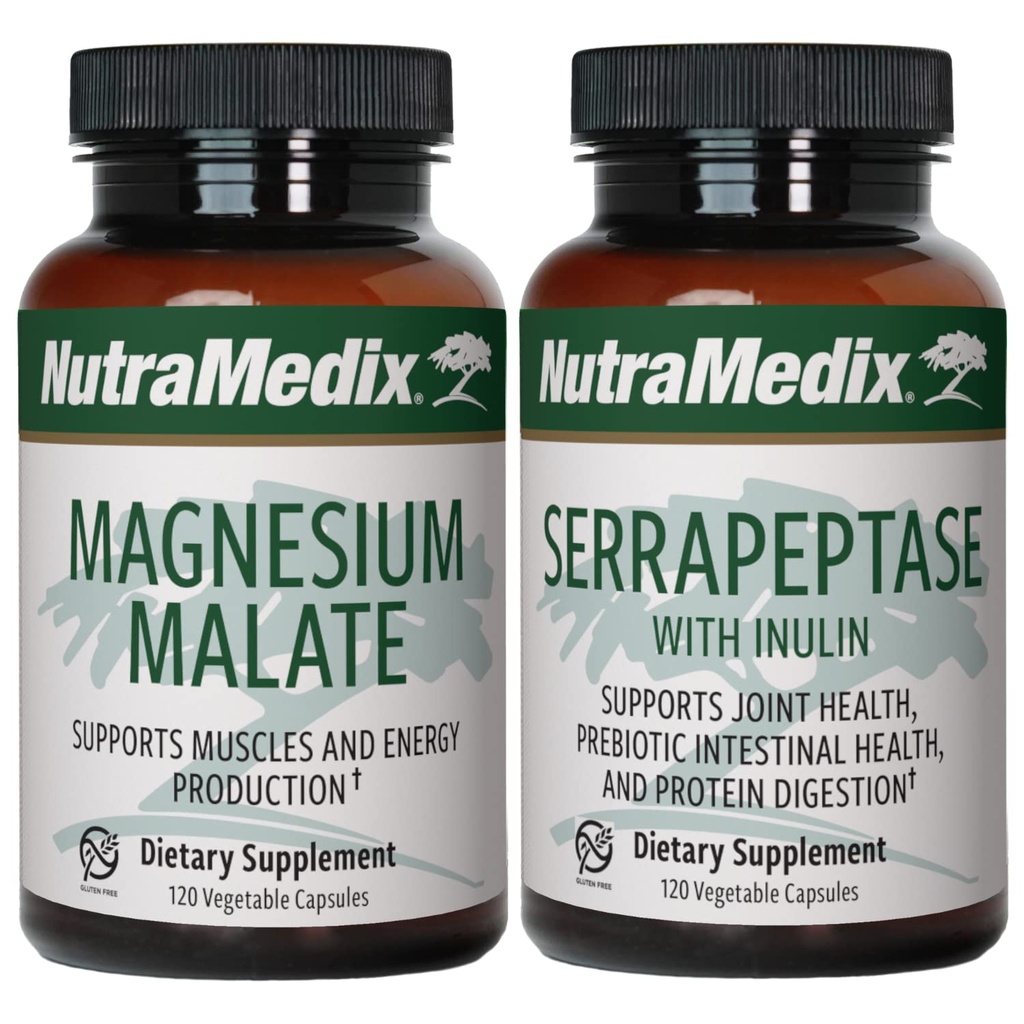 NutraMedix Fitness Plan Supplement Bundle - Περιλαμβάνει Μαγνήσιο Malate για την ενέργεια και την αθλητική υποστήριξη και Serrapeptase για την κοινή και κινητικότητα ευεξία - Συμπληρώματα υποστήριξης καταλληλότητας -2-Piece Capsule Set