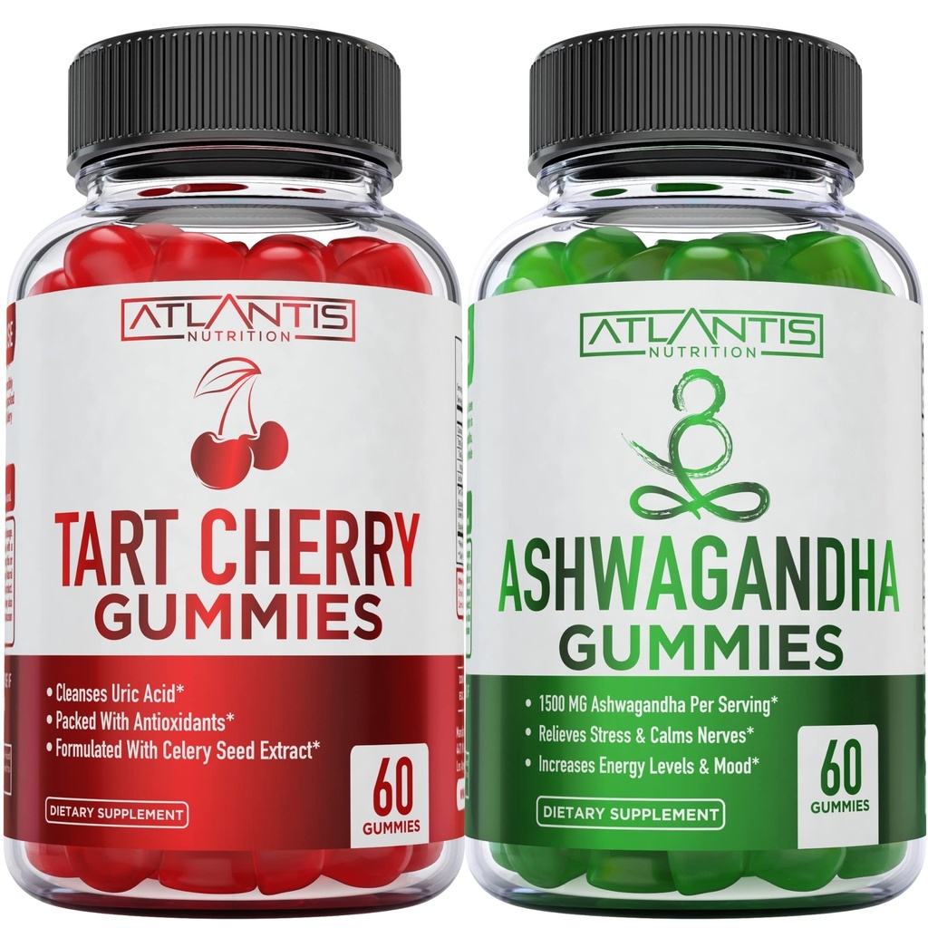 60 Ashwagandha Gummies + 60 Tart Cherry Gummies -Ashwagandha Ενισχύει τα ενεργειακά επίπεδα και ενισχύει το ανοσοποιητικό σύστημα - Tart Cherry έχει προηγμένη καθαρισμού ουρικού οξέος για Άμεση Πόνος Gout Reli