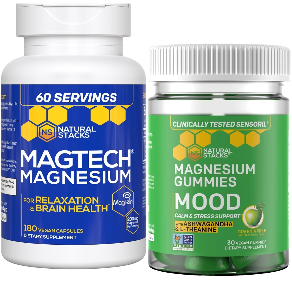 Φυσικές στοιβάδες Μαγνήσιο Magtech + Mood Magnesium Gummies Bundle - 4 Μορφές Μαγνησίου - Χαλάρωση, Εγκεφαλική Υγεία & Υποστήριξη Στρες* - 210 Σύνολο Κομμάτια