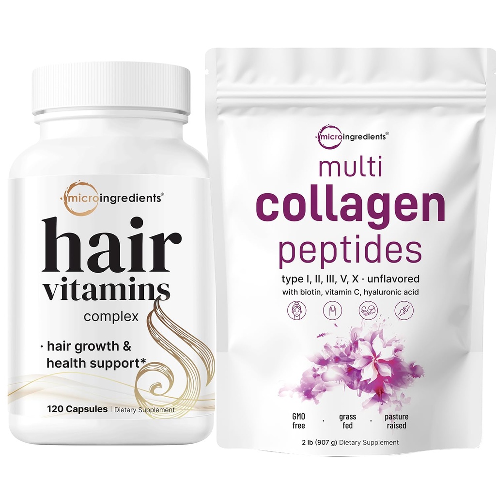 Micro Συστατικά Multi Collagen Protein Powder 2 Λίρες & Βιταμίνες μαλλιών Complex Κάψουλες Bundle Pack 