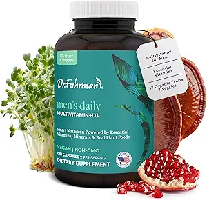 Dr. Fuhrman Multivitamin for Men + D3 Vitamin for Immune Support | Vegan Formula Men’s Multivitamin with B12 & Zinc | Whole Food multivitamin Packed with 17 Fruits & Veggies | Non GMO | 120 Capsule