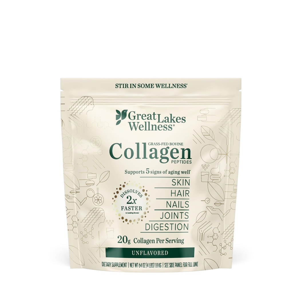 Great Lakes Wellness Collagen Peptides Powder – Supports Skin, Hair, Nails, Joints & Digestion – Hydrolyzed, Quick Dissolve, Non-GMO, Keto & Kosher – Pure Collagen Protein (64 oz, 90 Servings)