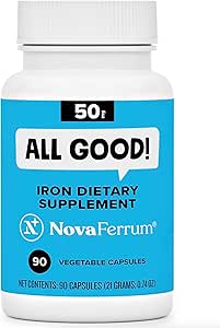 NovaFerrum All Good | Iron Capsule Supplements for Adults | Anemia | 50mg of Iron | 90 Servings | Sugar Free | Vegan | Gluten Free