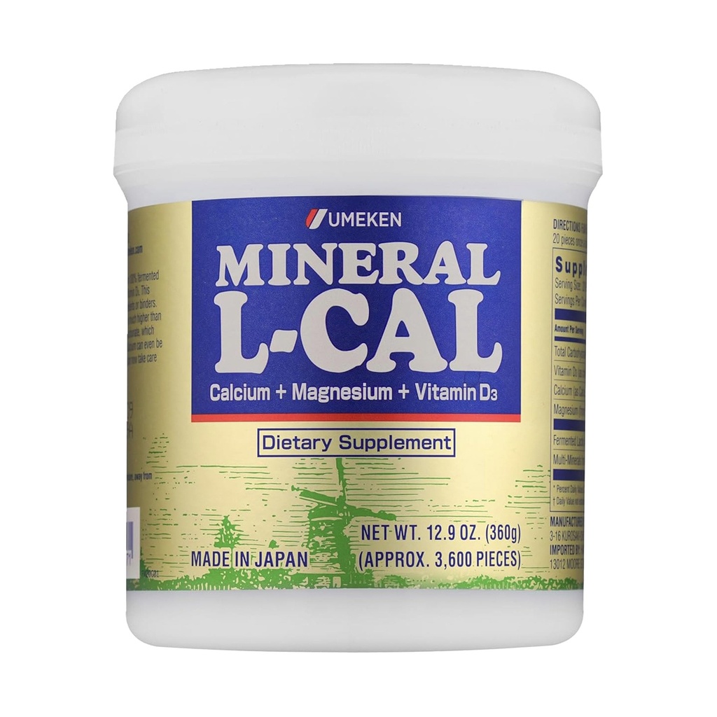 Umeken Mineral L-Cal Calcium with Vitamin D3, 6 Month Supply, Water Soluble Ball Format with Magnesium & Minerals, Fast Absorbing Calcium Magnesium D3 Supplement, 3,600 Balls, 360g, Pack of 1