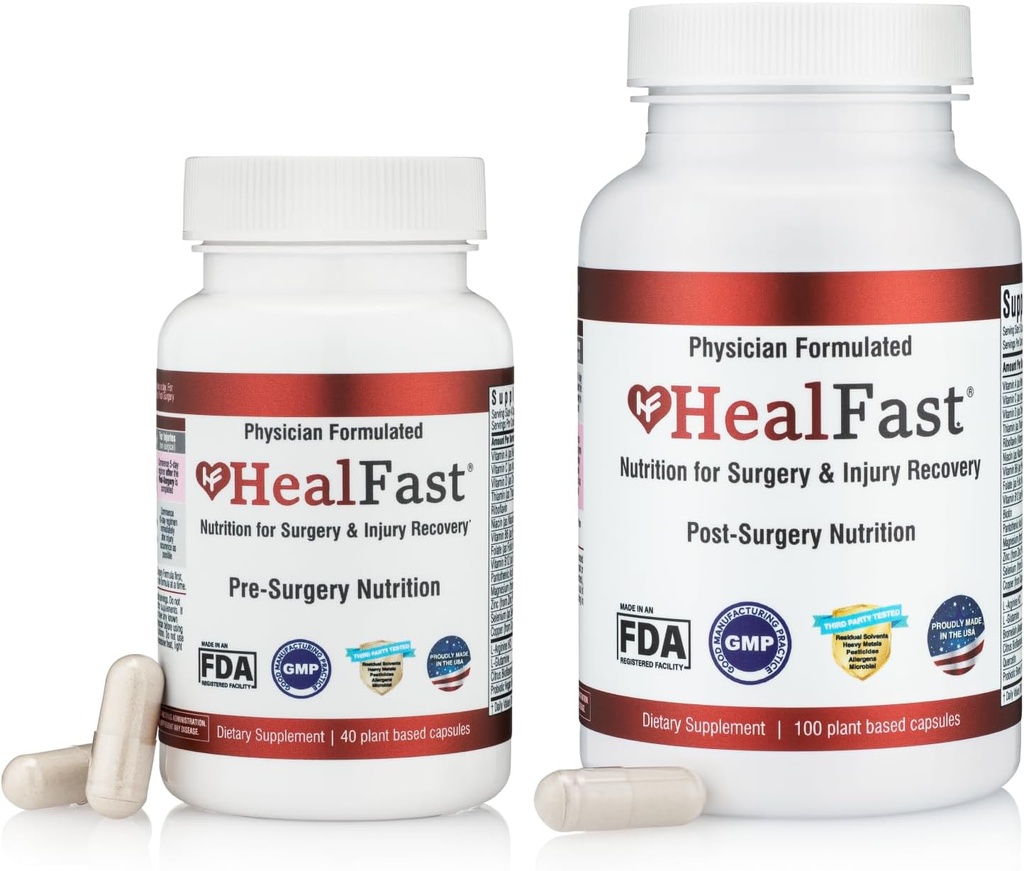 HealFast Πλήρης χειρουργική επέμβαση και αποκατάσταση τραυματισμών συμπλήρωμα: για τραύμα, ουλή θεραπεία και μελανιές w/Vitamins, Bromelain, Quercetin & Probiotics (Pre+Post Op)