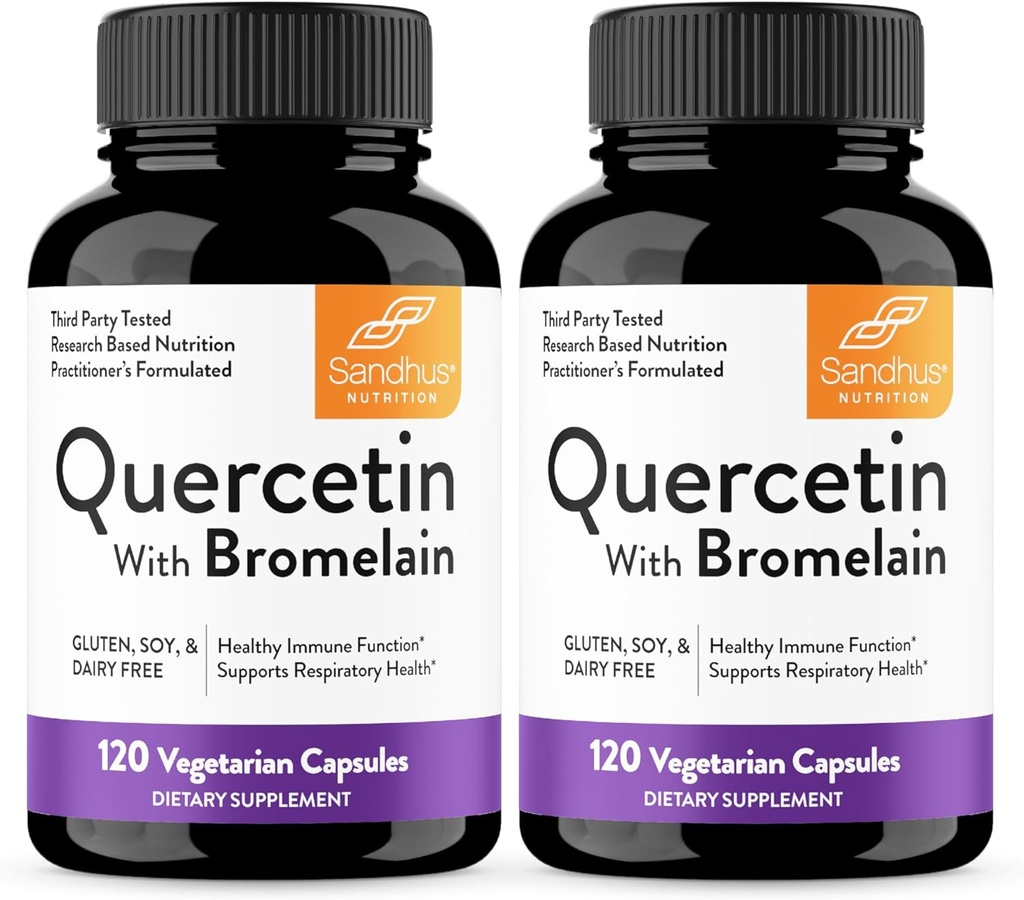Quercetin Sandhu με Bromelain χορτοφαγικές κάψουλες Συμπληρώματα 120 Count (Pack of 2) 