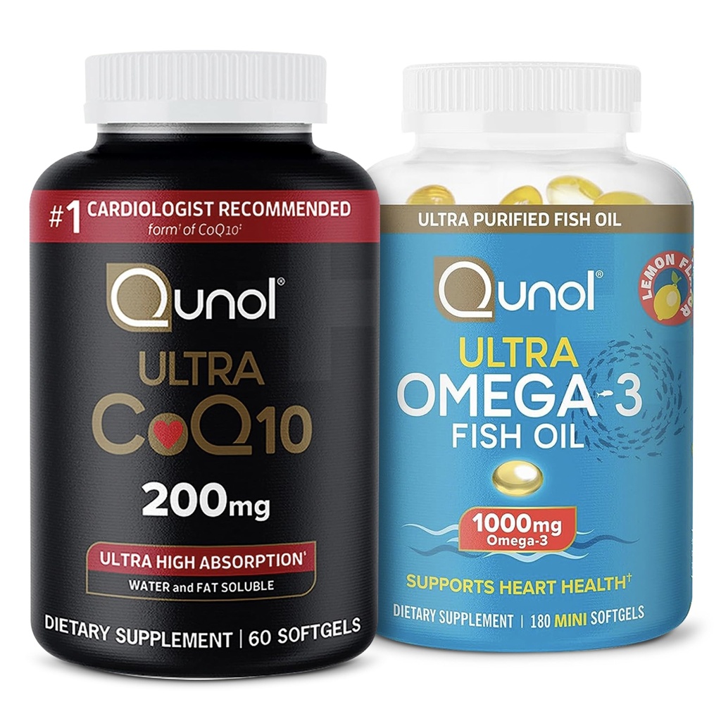 Qunol Ultra CoQ10 200mg Softgels - Ultra Υψηλή Απορρόφηση Συνένζυμο Q10 συμπλήρωμα - 2 Μήνες προσφοράς - 60 Count + Fish Oil Omega 3 Mini Softgels, 1000mg Omega 3 EPA + DHA, 3 Μήνες προσφοράς, 180 Count