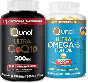 Qunol Ultra CoQ10 200mg Softgels - Ultra Υψηλή Απορρόφηση Συνένζυμο Q10 συμπλήρωμα - 2 Μήνες προσφοράς - 60 Count + Fish Oil Omega 3 Mini Softgels, 1000mg Omega 3 EPA + DHA, 3 Μήνες προσφοράς, 180 Count