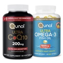 Qunol Ultra CoQ10 200mg Softgels - Ultra Υψηλή Απορρόφηση Συνένζυμο Q10 συμπλήρωμα - 2 Μήνες προσφοράς - 60 Count + Fish Oil Omega 3 Mini Softgels, 1000mg Omega 3 EPA + DHA, 3 Μήνες προσφοράς, 180 Count