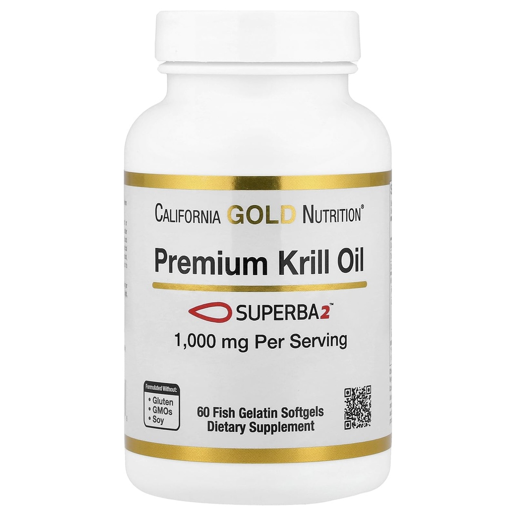 California Gold Nutrition Premium Krll Oil με το Superba2 Bioδιαθέσιμο ωμέγα-3 από το κριλ της Ανταρκτικής - Heart & Brain Health Support - Χωρίς γλουτένη, μη GMO - 1000 mg - 60 ψάρια Ζελατίνη Softgels