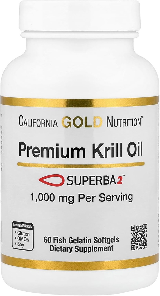 California Gold Nutrition Premium Krll Oil με το Superba2 Bioδιαθέσιμο ωμέγα-3 από το κριλ της Ανταρκτικής - Heart & Brain Health Support - Χωρίς γλουτένη, μη GMO - 1000 mg - 60 ψάρια Ζελατίνη Softgels