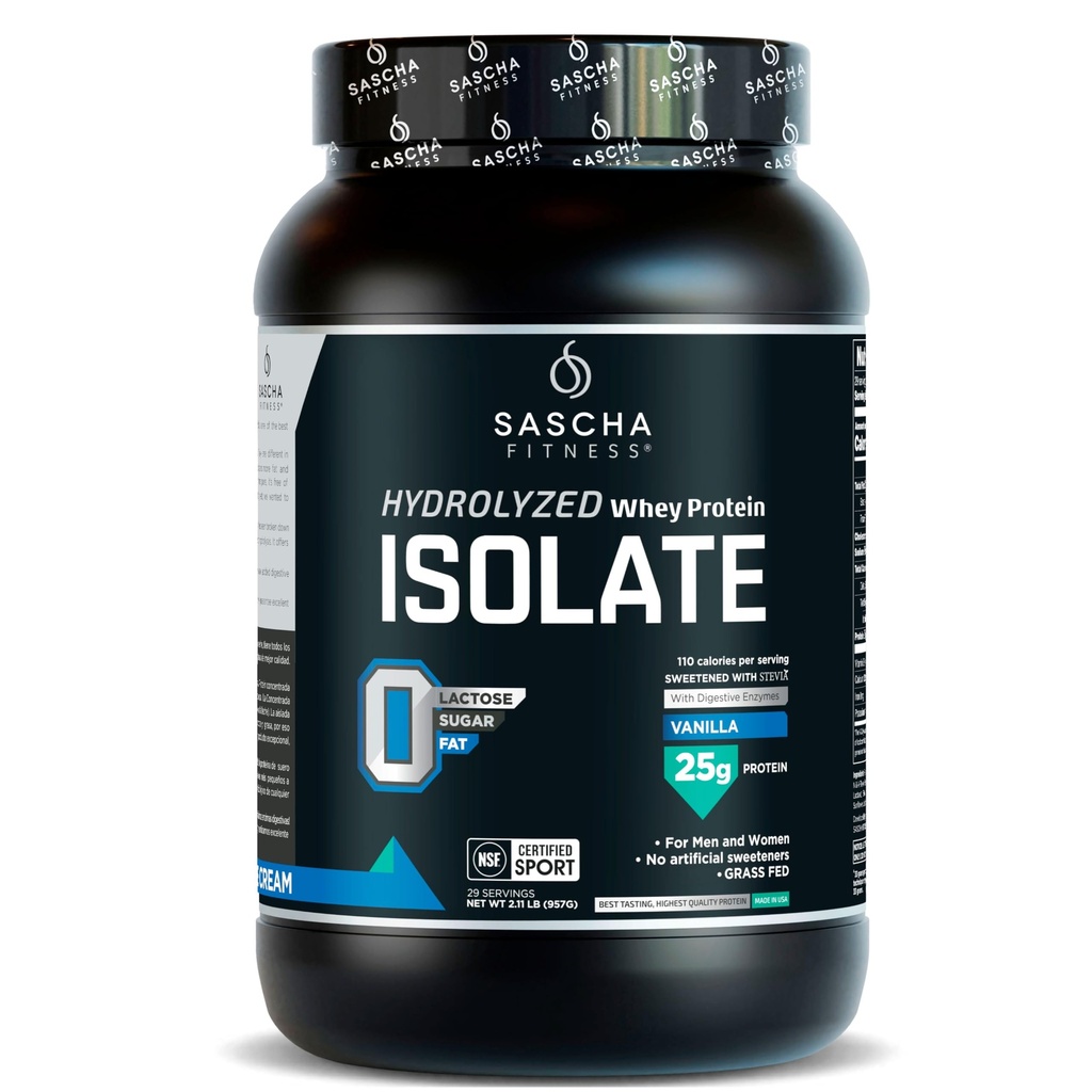 SASCHA FITNESS Hydrolyzed Whey Protein Isolate,100% Grass-Fed (2 Λίρες, Βανίλια)