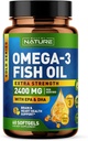 Fish Oil Omega 3 Soft Gels - 2400 mg Fish Oil, 1440 mg Omega 3, 864 mg EPA, 576 mg DHA - Extra Strength Brain & Heart Health Supplement - 60 Softgels