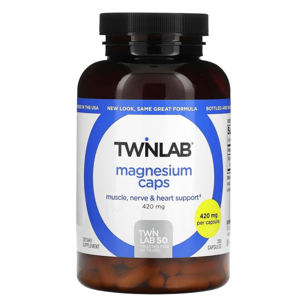 Twinlab Καπάκια Μαγνησίου - Υψηλή Απορρόφηση Συμπλήρωμα Μαγνησίου για την υποστήριξη των καταρράκτες ποδιών ανακούφιση - κάψουλες μαγνησίου για ανακούφιση από το στρες, 420 mg, 200 Count, 1 συσκευασία